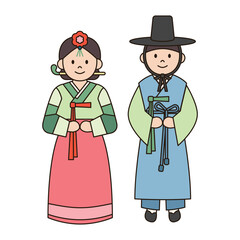 TRADITIONAL KOREAN costume male and female illustration cute kawaii style cultural diversity couple clothing dress outfit around the world ethnic fashion