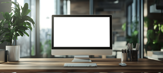 Transparent PNG Cutout of a Computer LED Screen Placed on a Clean Office Table Background with Space for Text