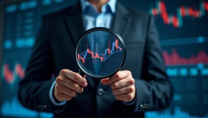 Businessman's finger touches a digital screen displaying a graph, symbolizing future business success