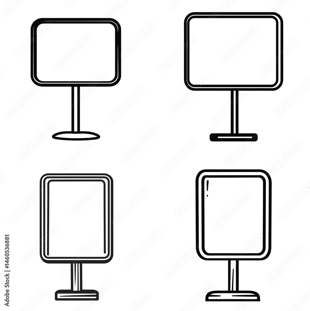 Poster isolated blank signboards set on stands with transparent background