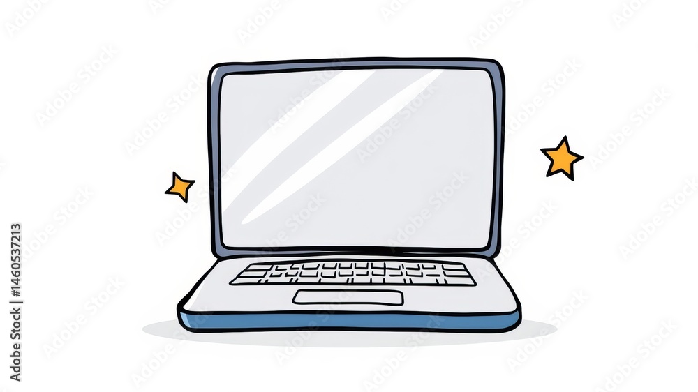 Fototapete a simple hand-drawn illustration of a laptop computer with a blank screen ready for your text or des