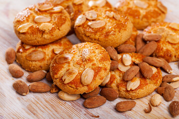 Tasty dessert, crispy cookies with almonds