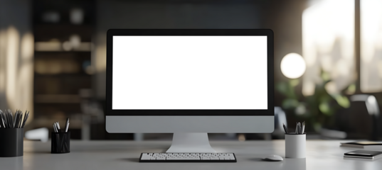Transparent PNG Cutout of a Computer LED Screen Placed on a Clean Office Table Background with Space for Text