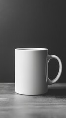 Blank White Coffee Mug on Wooden Table with Dark Background