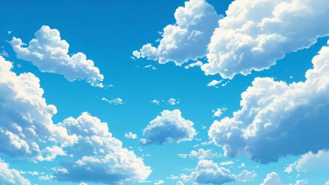 The sky is blue with many clouds. The clouds are scattered throughout the sky, with some closer to the ground and others higher up