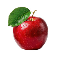 Single red apple with green leaf isolated on food diet life ripe fruit on transparent background