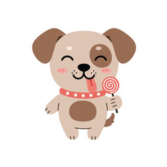 Cartoon dog superhero character with cape and playful expression in cute costume vector illustration 