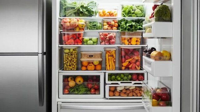 The fridge was packed with a colorful assortment of fruits and vegetables, showcasing nature's bounty and promoting healthy eating.