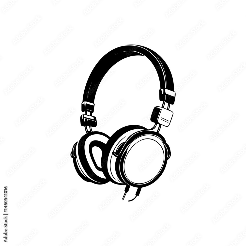 Poster monochromatic depiction of audio listening device in high resolution graphics