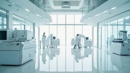 The all-white laboratory exuded a sense of cleanliness and precision, with gleaming surfaces and organized equipment ready for scientific exploration.