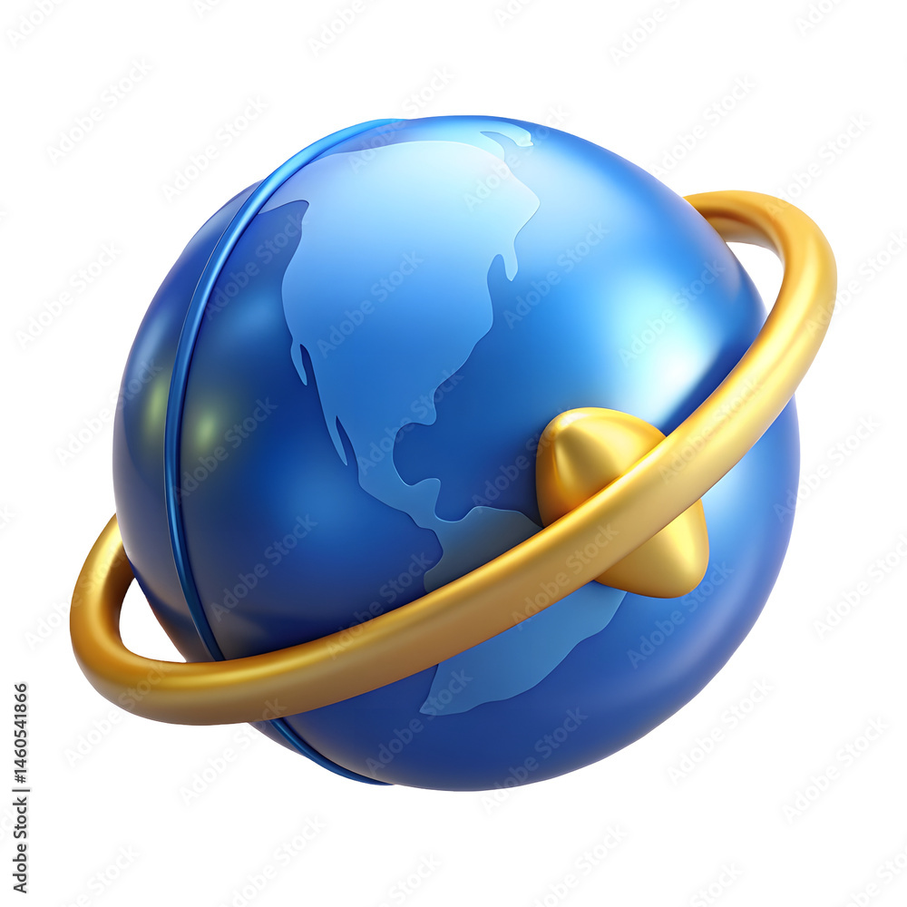 Aufkleber a 3d rendering of a blue planet with a gold continents on a transparent background