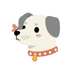 Cute brown puppy sitting with bone toy in mouth wearing red collar vector illustration for pet lovers 