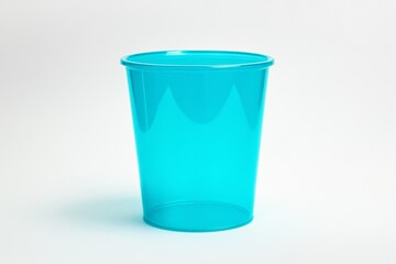 Bright turquoise plastic cup, smooth, clear