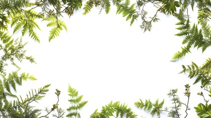 Fresh ferns frame on white