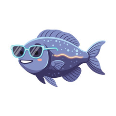 Pink flamingo wearing sunglasses and flower necklace standing on one leg vector illustration 