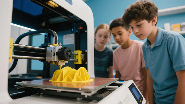 Young minds exploring 3D printing technology creating innovative designs together future is bright