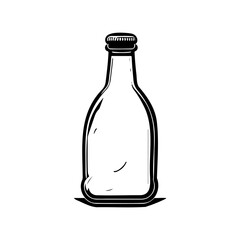 Minimalist depiction of a transparent glass bottle on a white background