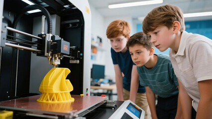 Young minds exploring 3D printing technology amazing creation in progress