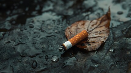 Cigarette on a fallen leaf