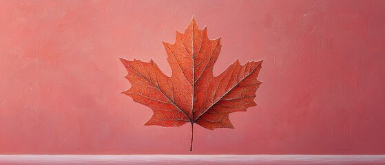 Single autumn leaf against a coral backdrop.  Simple, elegant fall image