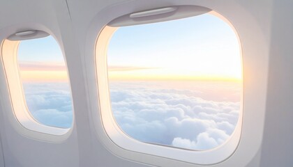 A red sunset over the endless sea of ​​clouds outside the airplane window