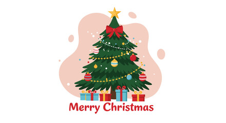 Christmas tree with gifts and decorations for festive holiday celebration in green red and gold colors 