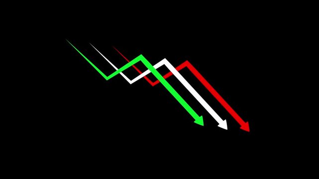 Digital Arrow Ascending business graph showing decrease business concept animation with arrow icon, Business Decline Concept businessman analyzing decline chart and bar graph loss or reduced Economic

