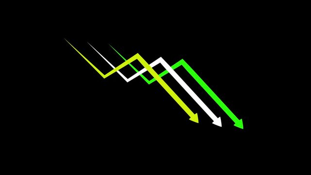 Digital Arrow Ascending business graph showing decrease business concept animation with arrow icon, Business Decline Concept businessman analyzing decline chart and bar graph loss or reduced Economic
