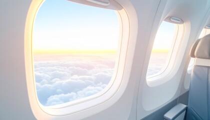 A red sunset over the endless sea of ​​clouds outside the airplane window