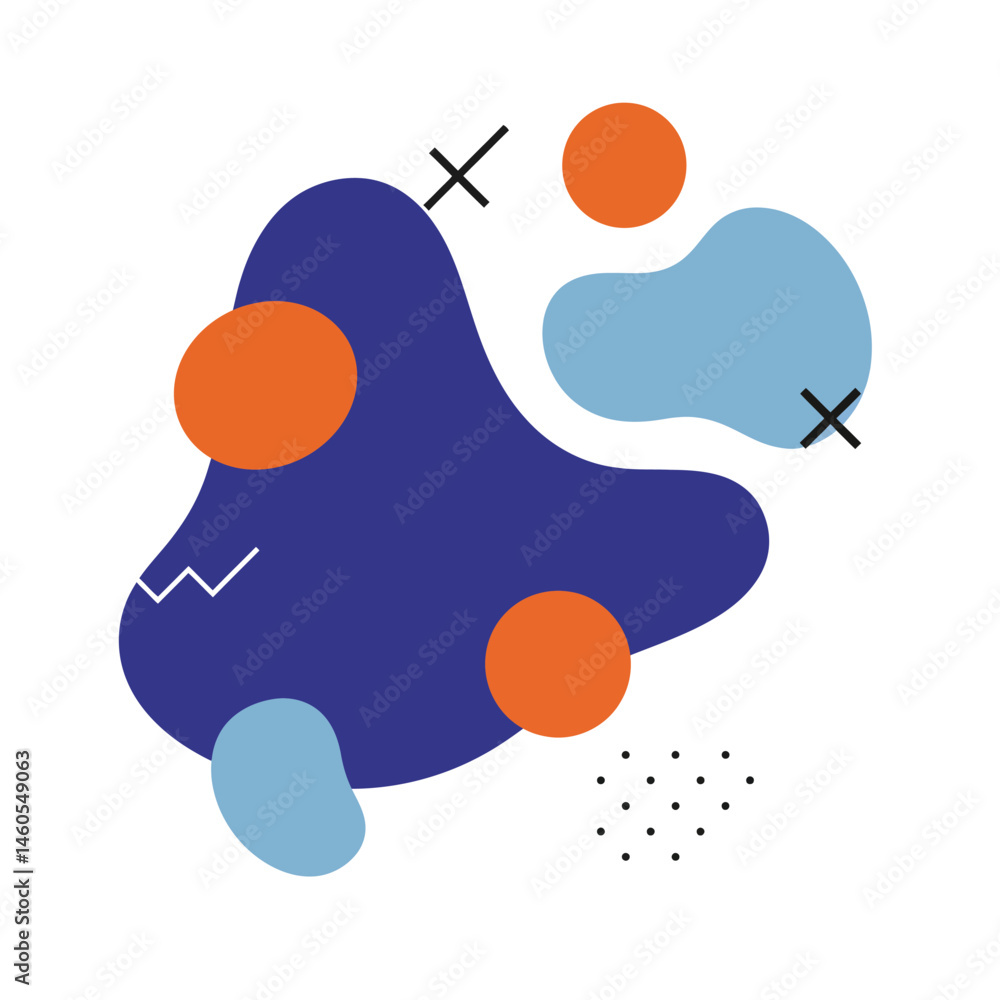 Poster abstract modern shapes with navy blue and orange color blobs in minimalist style vector illustration