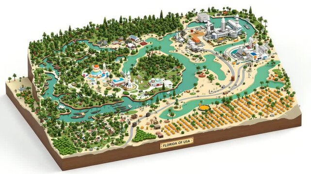 Isometric Voxel Art Theme Park Island Map