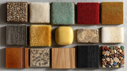 Fototapeta premium flooring material and skirting samples. carpet, laminate, vinyl. top view