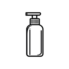 Isolated outline dispenser bottle with pump on transparent background icon