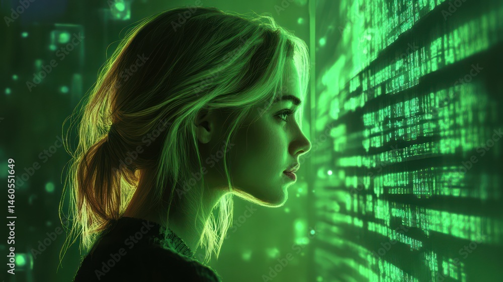 Poster decoding digital landscapes: a woman's encounter with complex data visualization
