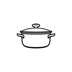Isolated Outline of a Covered Cooking Pot on Transparent Background