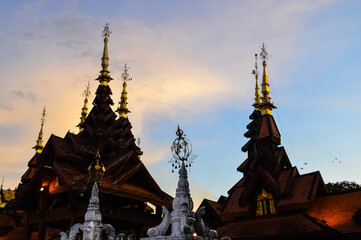 Fototapeta premium Art and Ancient Lanna Architecture, in evening at Dhara Dhevi Chiang Mai, Northern Thailand