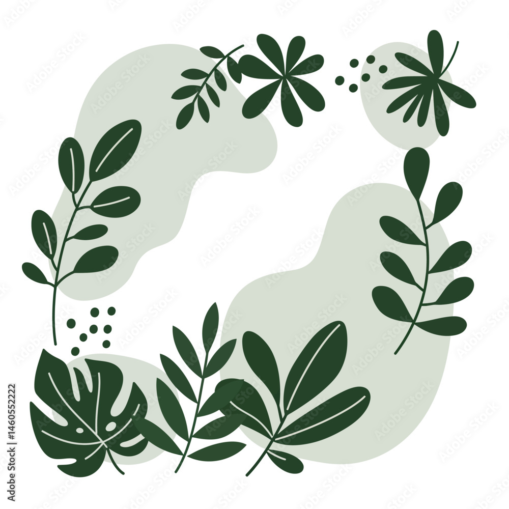 Poster green leafy botanical frame with abstract shapes for natural decoration and design elements vector i