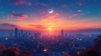 Stunning skyline under crescent moonlight high resolution picture