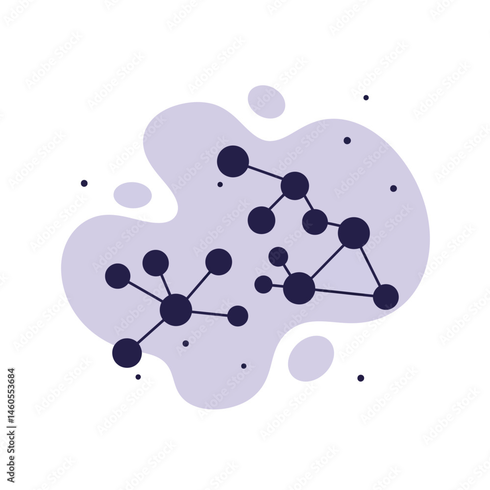 Poster molecular structure vector illustration with connected atoms and abstract purple background design e
