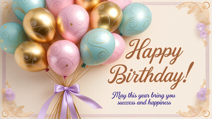 Happy Easter card with eggs and happy birthday card with colorful balloons for a holiday celebration