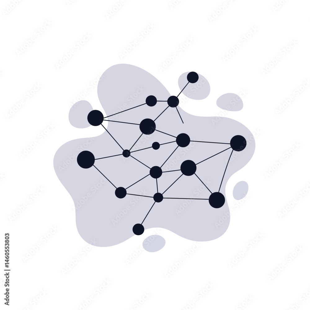 Poster abstract molecular structure vector with interconnected black nodes and gray background for scientif