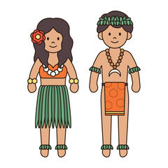 TRADITIONAL HAWAIIAN costume male and female illustration cute kawaii style cultural diversity couple clothing dress outfit around the world ethnic fashion