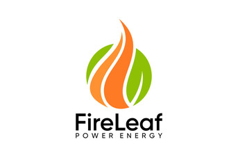 creative fire flame with leaf line art logo vector design concept