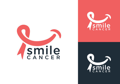 cancer ribbon with smile logo. happy medical health concept vector design