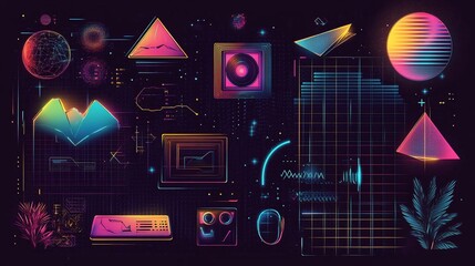 Obraz premium Abstract futuristic technology interface design with neon shapes and data
