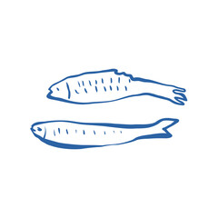 Two whimsical fish hand drawn with uneven lines in playful marine style perfect for summer sea themed designs vector illustration 