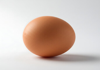 A simple studio shot of a single brown egg on a white background with soft shadows and good lighting