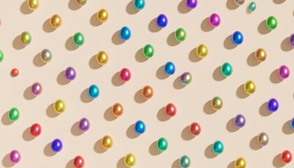 Obraz premium Colorful Decorative Eggs Arranged in a Pattern on Pastel Background