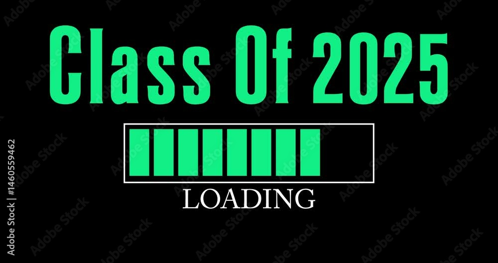 Poster class of 2025 text with loading, downloading, uploading bar indicator. download, upload on computer 
