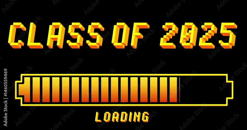 Poster class of 2025 text with loading, downloading, uploading bar indicator. download, upload on computer 